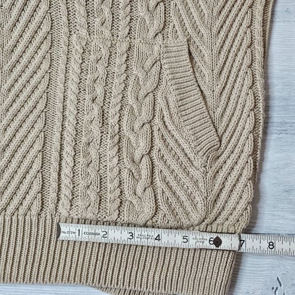 Vertical Design Camel Cream Eggshell Cable Knit Sweater w/ Front Pockets EUC! XL - Picture 7 of 12